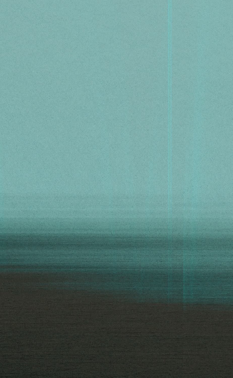 Generative artwork: a grainy teal field fading into a dark ground, crossed by a single thin vertical line.