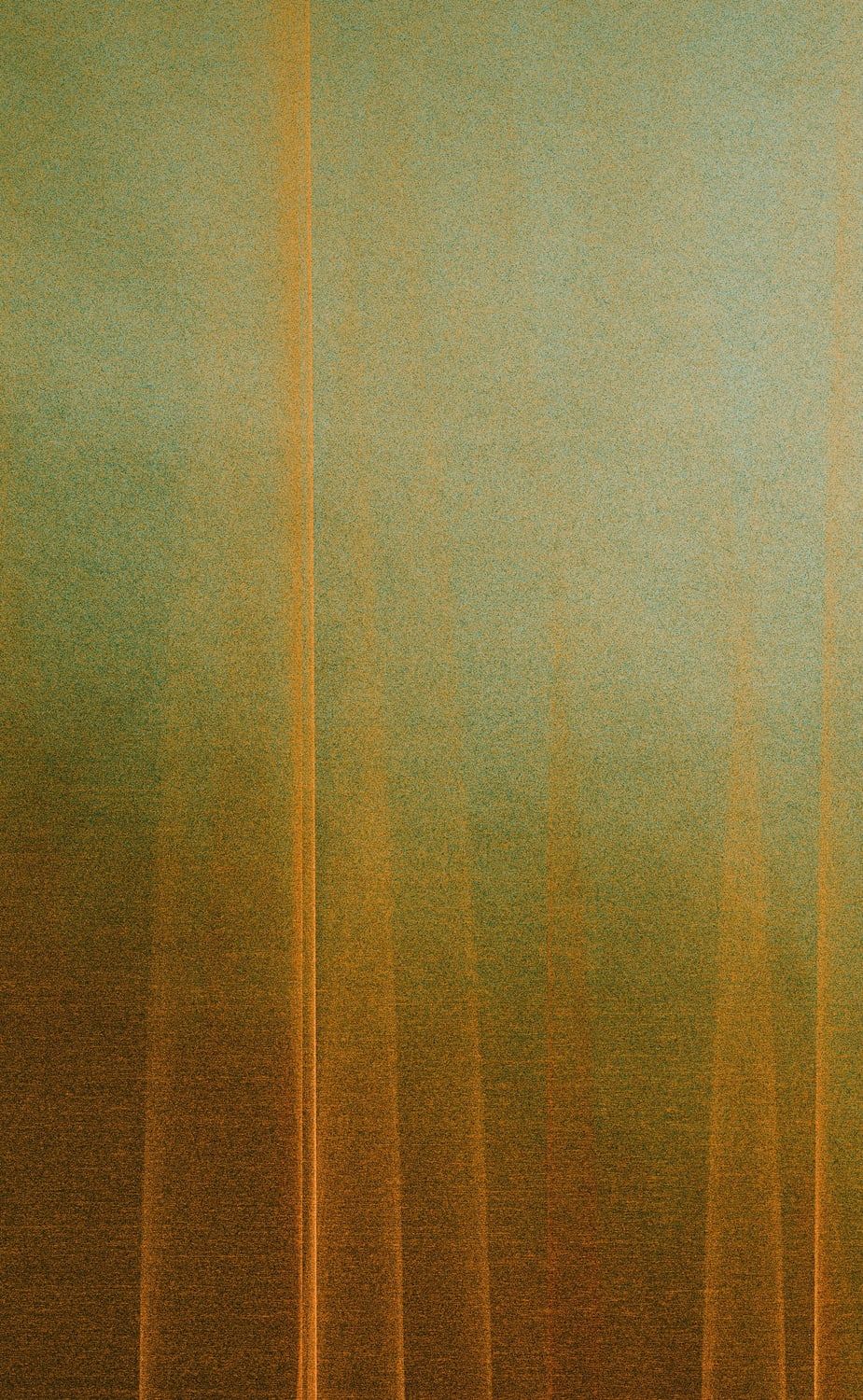 Generative artwork: a grainy field turning from teal to amber, crossed by thin orange vertical bands.